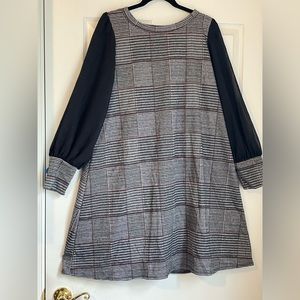 NWT XL Piphany Wollman Dress in Black and White Plaid with Balloon Mesh Sleeves
